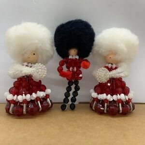 Vintage Safety Pin Handmade Beaded Ornaments Set of 3